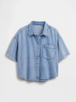 UltraSoft Denim Oversized Camp Shirt