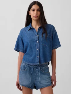 UltraSoft Denim Oversized Camp Shirt