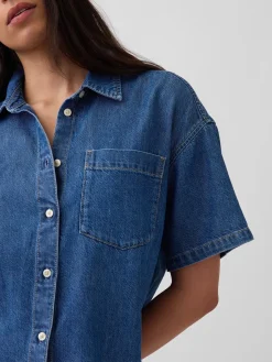 UltraSoft Denim Oversized Camp Shirt