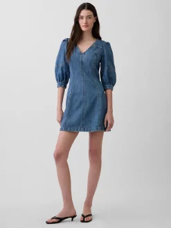 UltraSoft Denim Puff-Sleeve Mini Dress