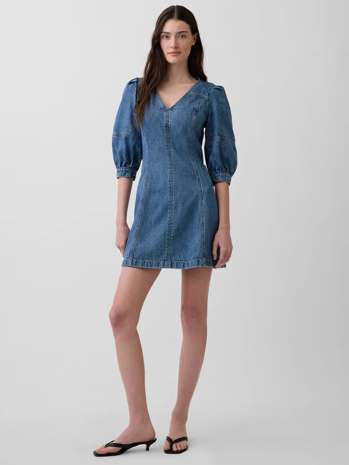 UltraSoft Denim Puff-Sleeve Mini Dress