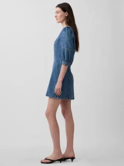 UltraSoft Denim Puff-Sleeve Mini Dress