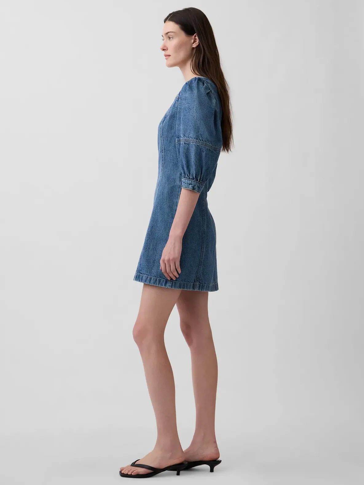 UltraSoft Denim Puff-Sleeve Mini Dress