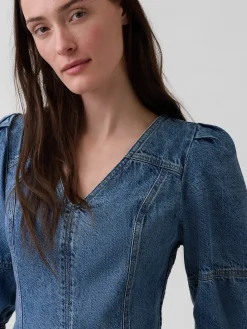 UltraSoft Denim Puff-Sleeve Mini Dress