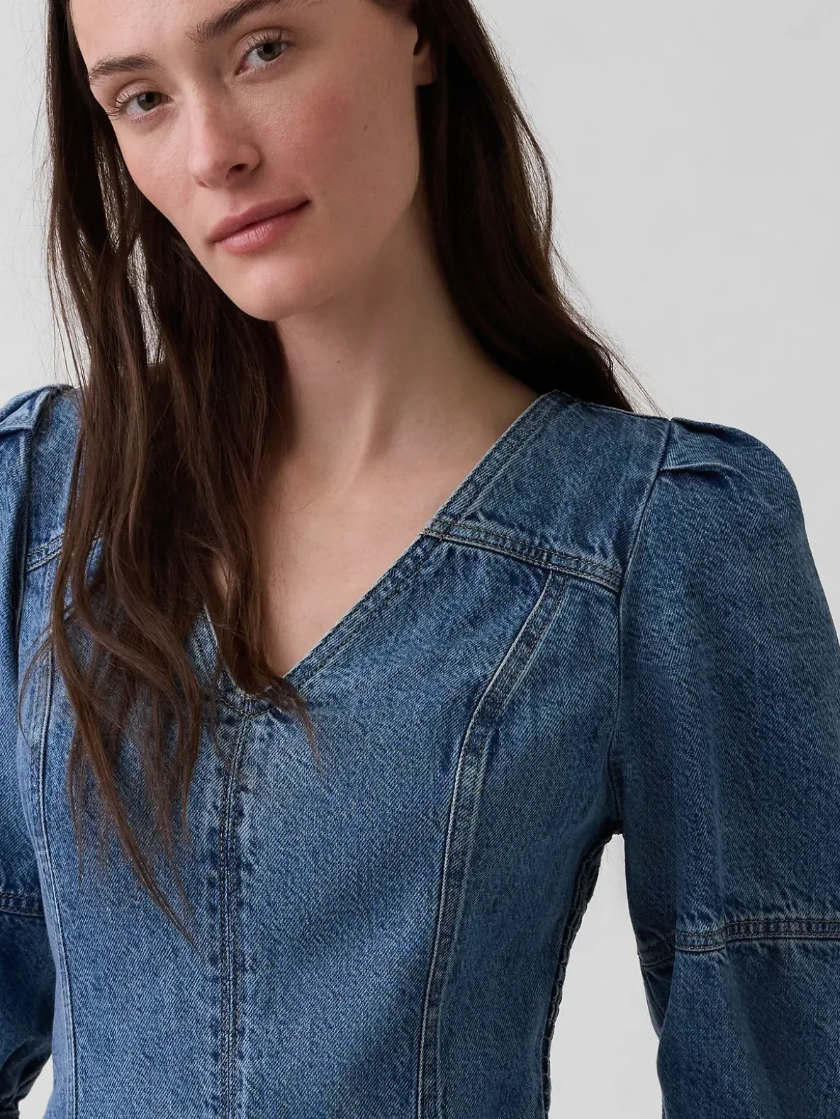 UltraSoft Denim Puff-Sleeve Mini Dress