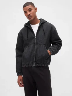UltraSoft Denim Sherpa-Lined Zip Hoodie
