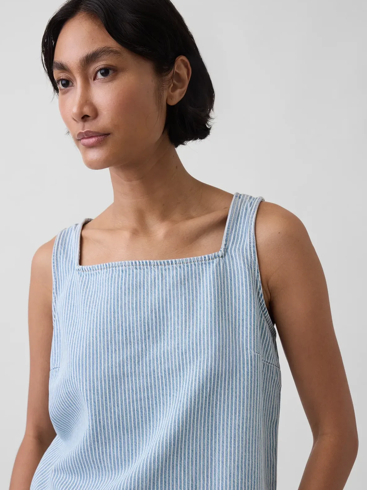 UltraSoft Denim Stripe Crop Shell Tank Top