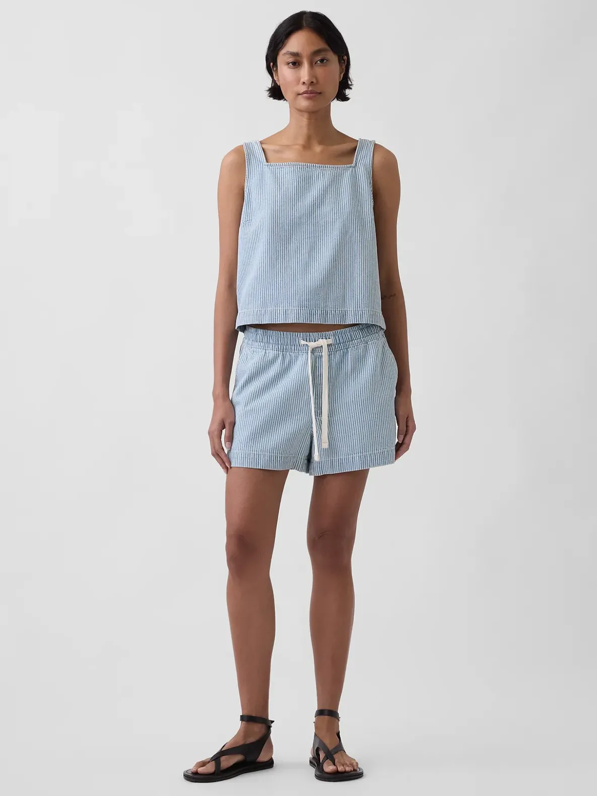 UltraSoft Denim Stripe Crop Shell Tank Top