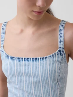 UltraSoft Denim Stripe Drop-Waist Mini Dress