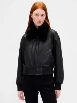 Vegan Leather Bomber Jacket