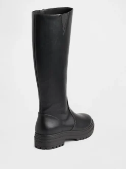 Vegan Leather Lug Sole Tall Boots