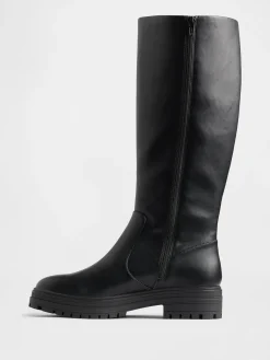 Vegan Leather Lug Sole Tall Boots