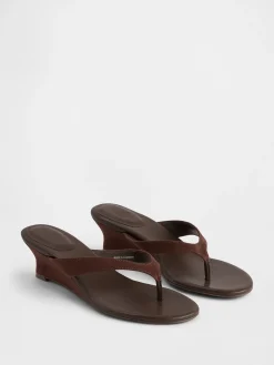 Vegan Leather Wedge Thong Sandals