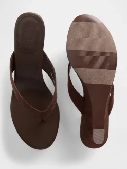 Vegan Leather Wedge Thong Sandals