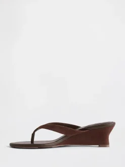 Vegan Leather Wedge Thong Sandals