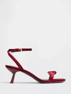 Velvet Bow Open-Toe Strappy Kitten Heels