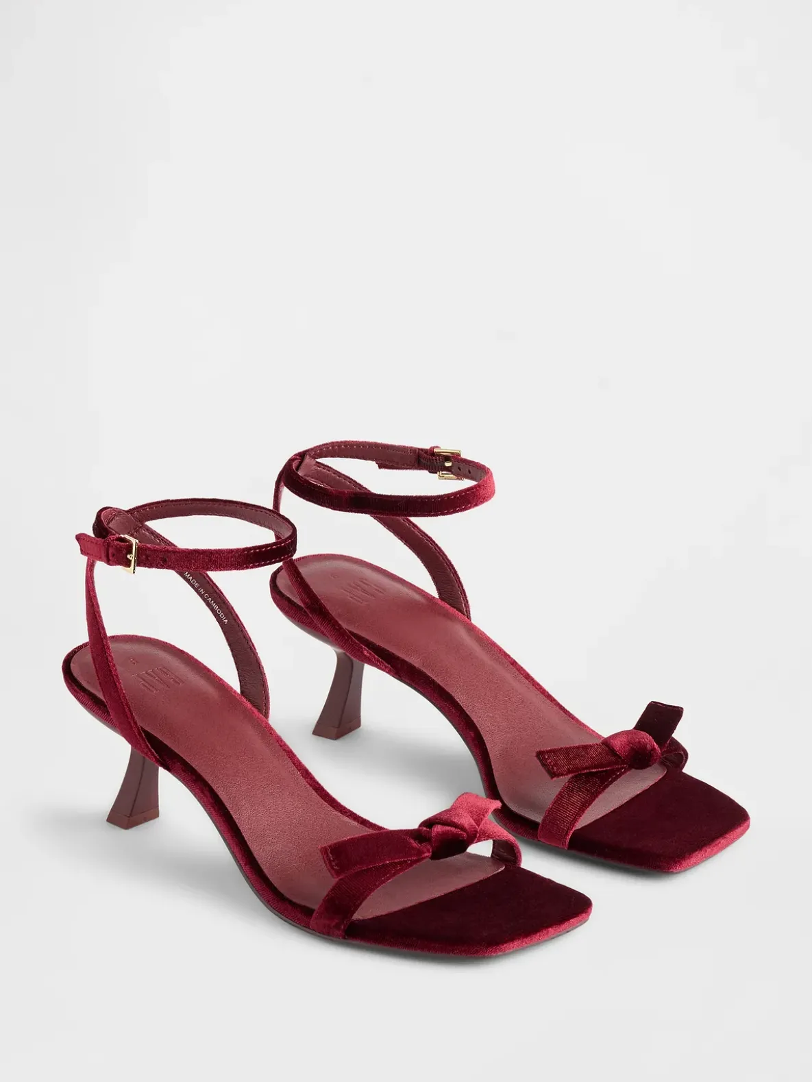 Velvet Bow Open-Toe Strappy Kitten Heels
