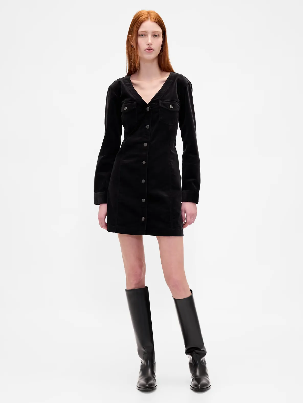Velvet V-Neck Pocket Mini Dress
