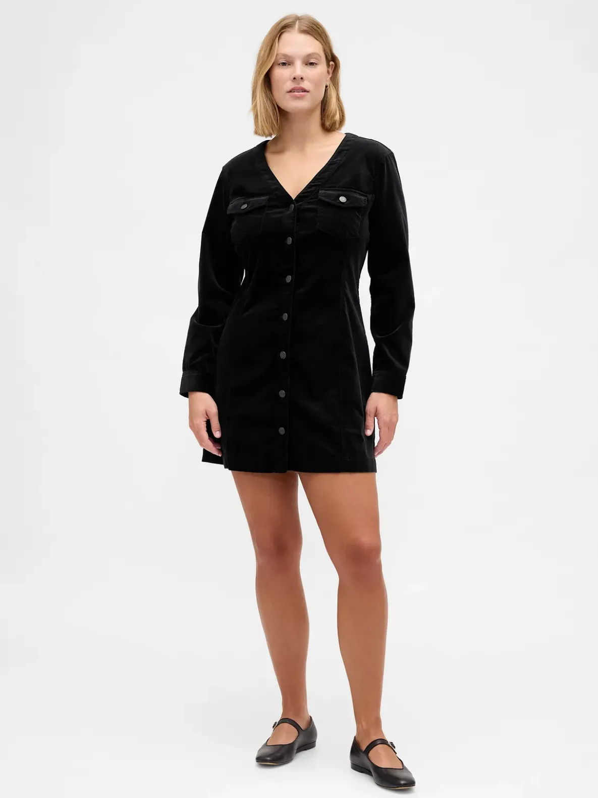 Velvet V-Neck Pocket Mini Dress