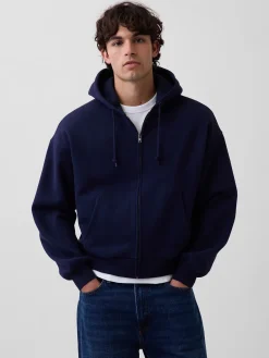 VintageSoft Oversized Crop Zip Hoodie