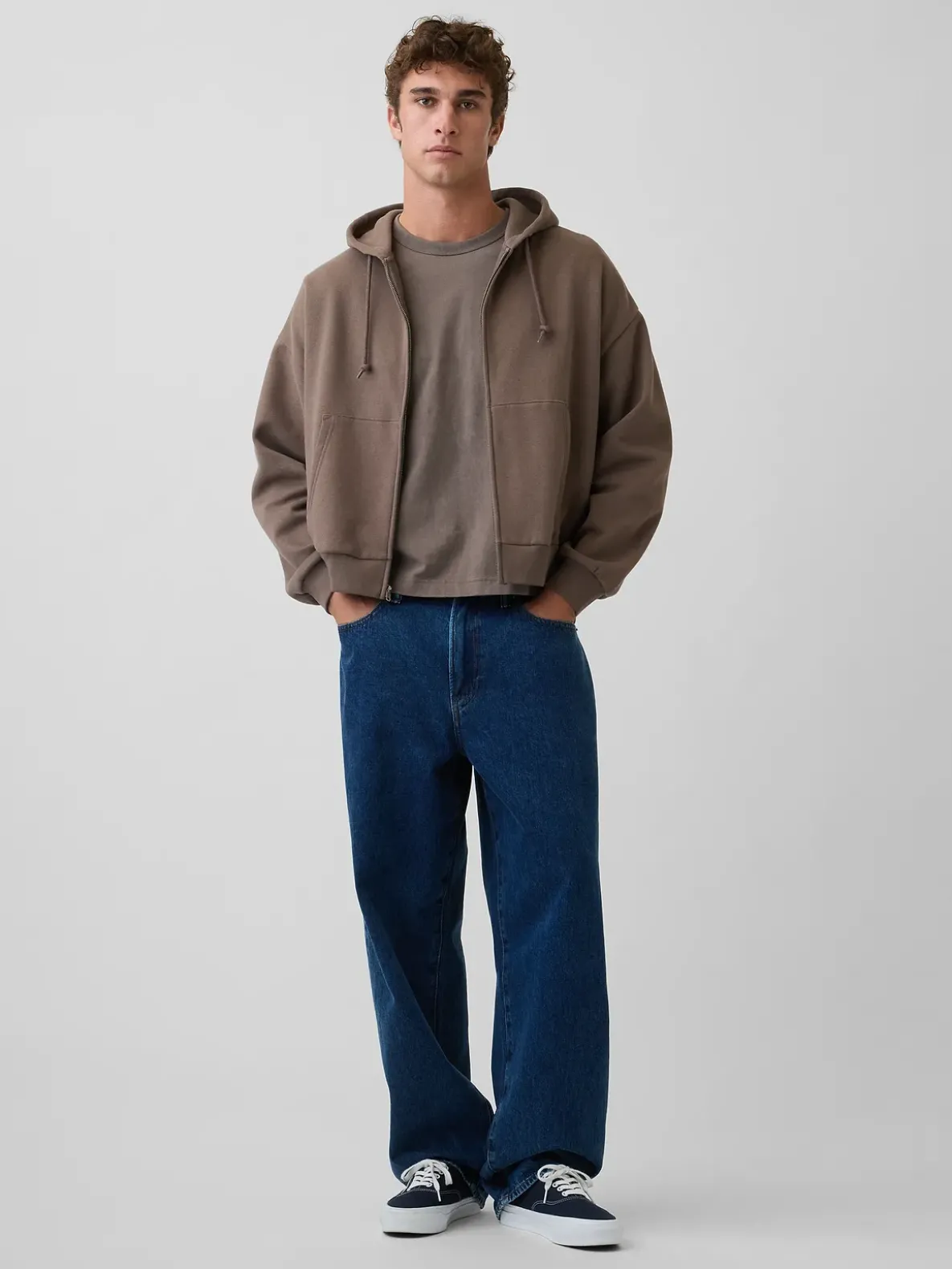 VintageSoft Oversized Crop Zip Hoodie