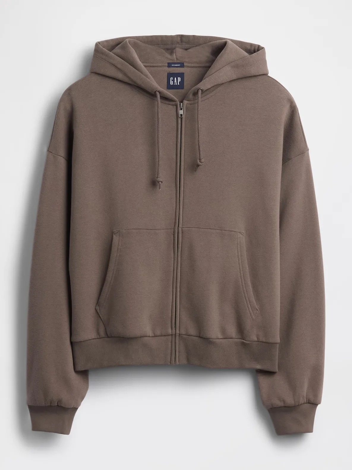 VintageSoft Oversized Crop Zip Hoodie