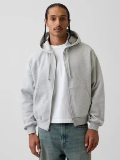VintageSoft Oversized Crop Zip Hoodie