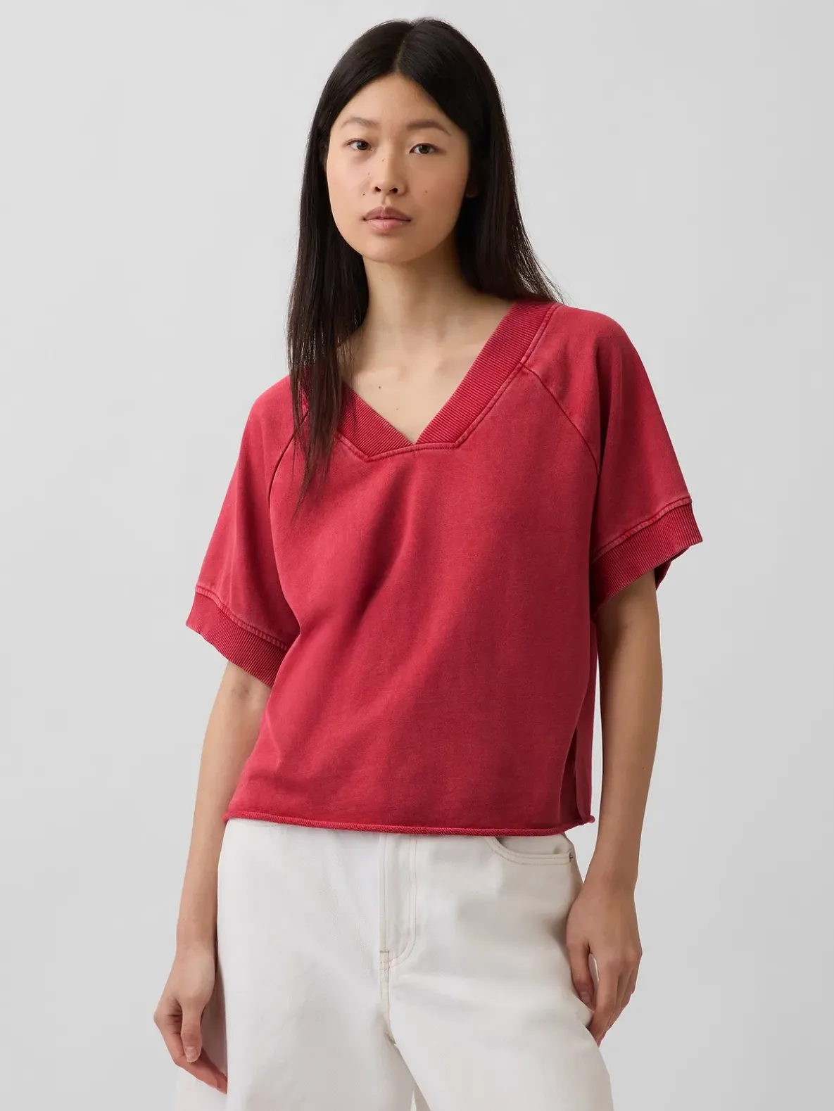 VintageSoft Terry Oversized V-Neck Sweatshirt