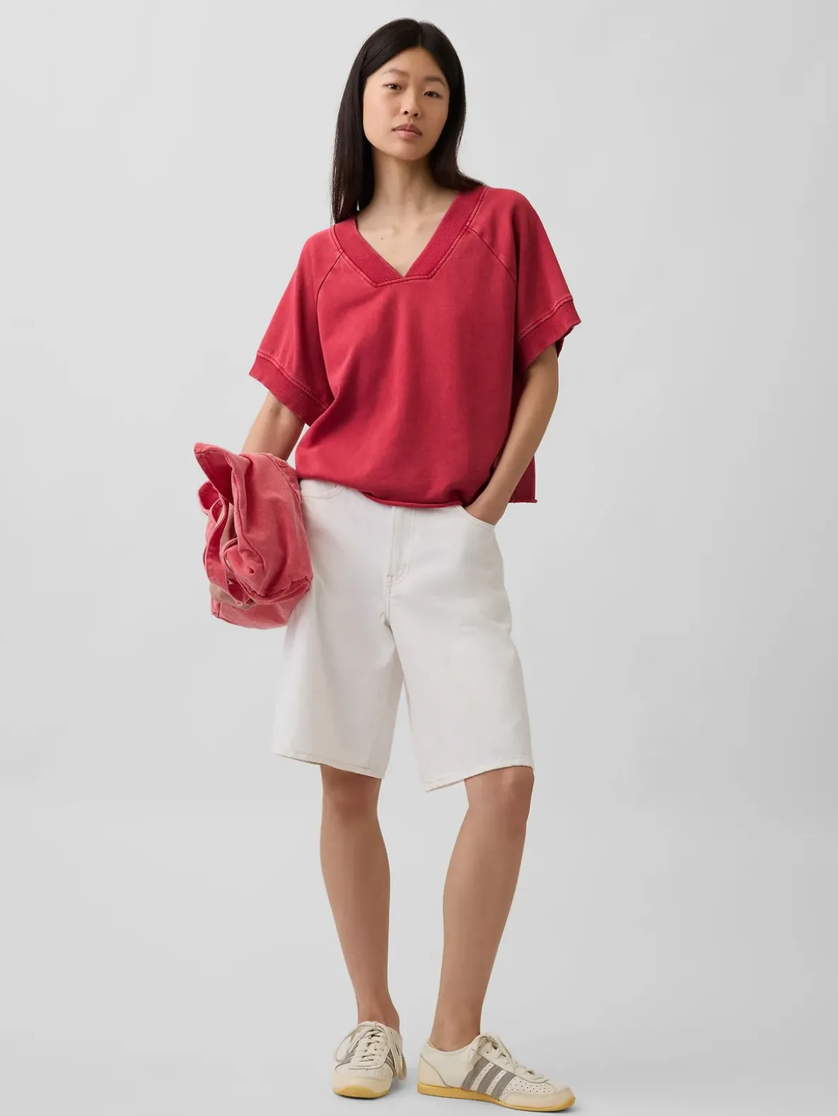 VintageSoft Terry Oversized V-Neck Sweatshirt