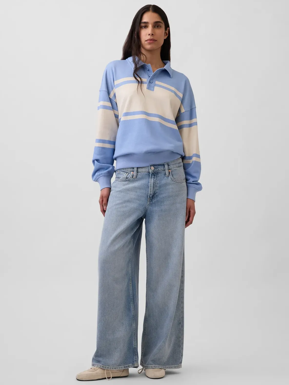 VintageSoft Terry Oversized Polo Sweatshirt