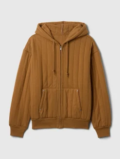 Waffle-Lined Quilted Zip Hoodie