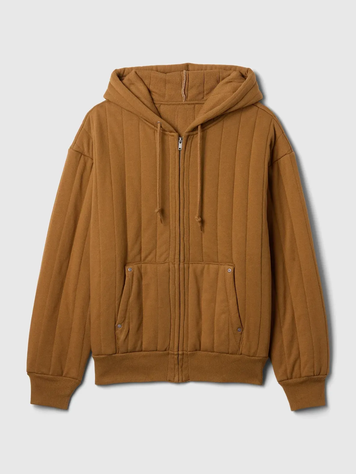 Waffle-Lined Quilted Zip Hoodie