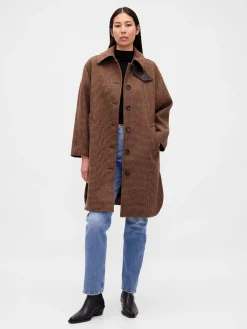 Wool-Blend Oversized Houndstooth Car Coat