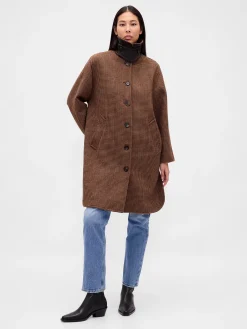Wool-Blend Oversized Houndstooth Car Coat