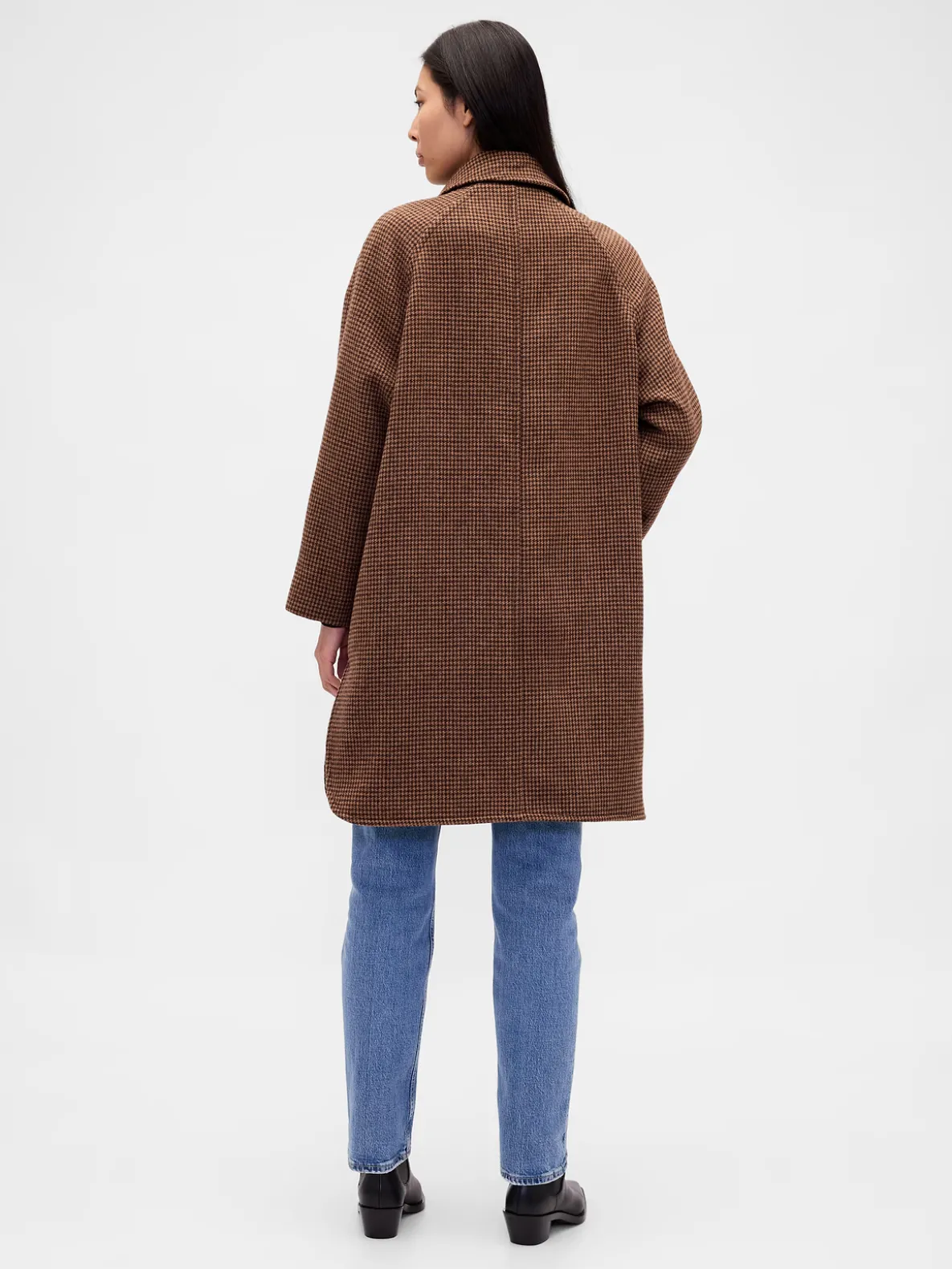 Wool-Blend Oversized Houndstooth Car Coat