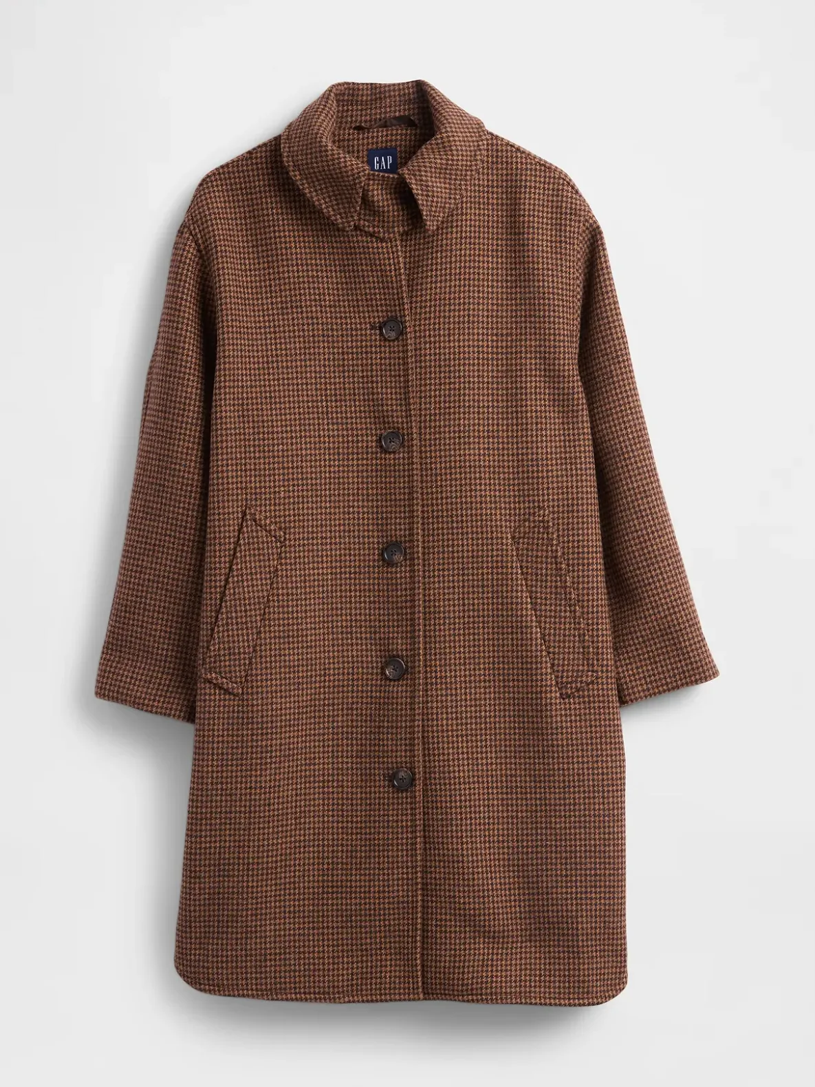 Wool-Blend Oversized Houndstooth Car Coat