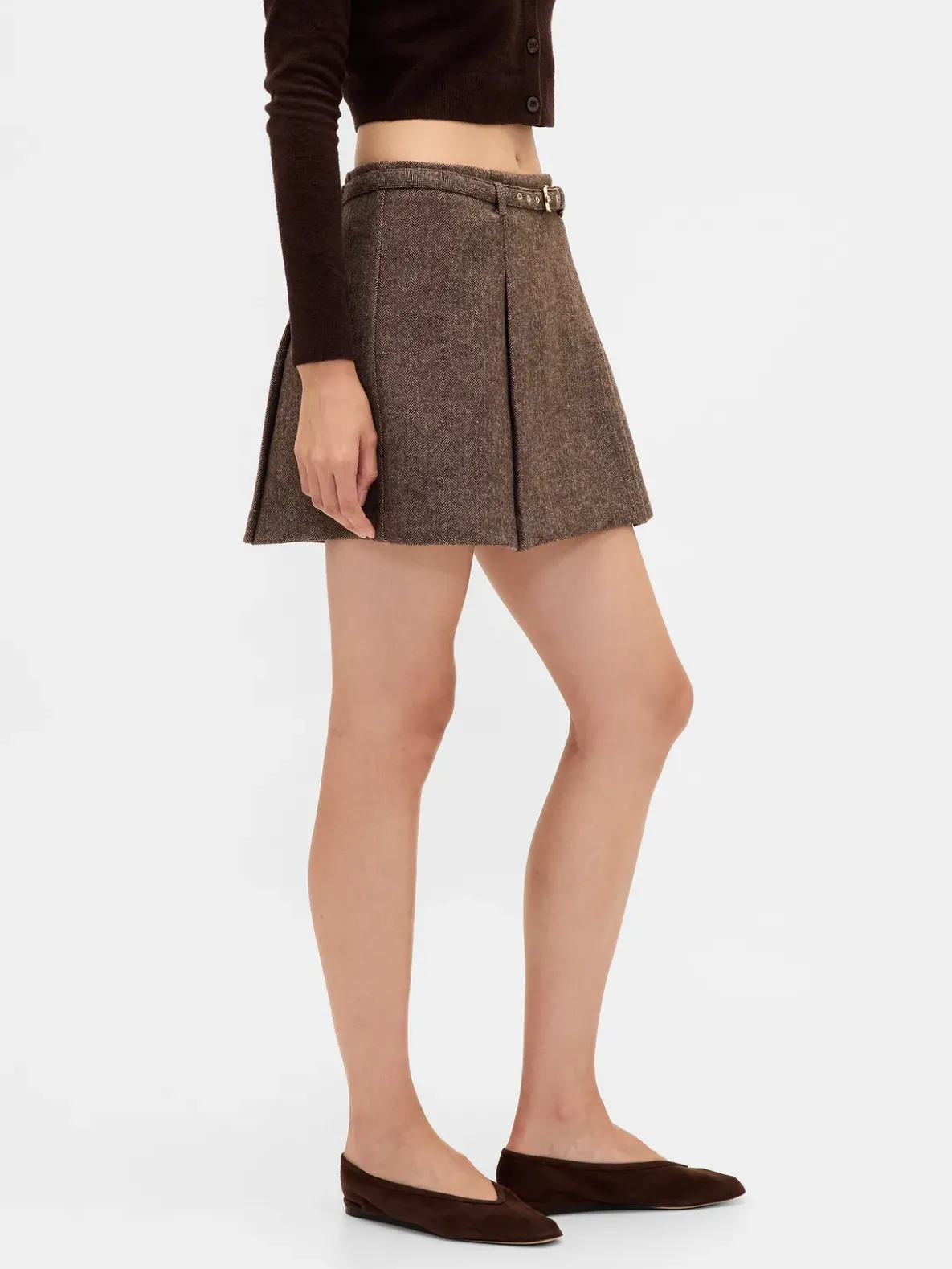 Wool-Blend Pleated Mini Skort