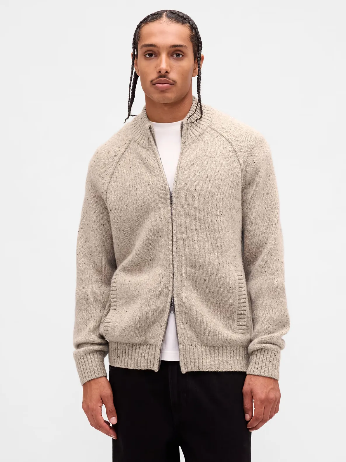 Wool-Blend Zip Cardigan Sweater