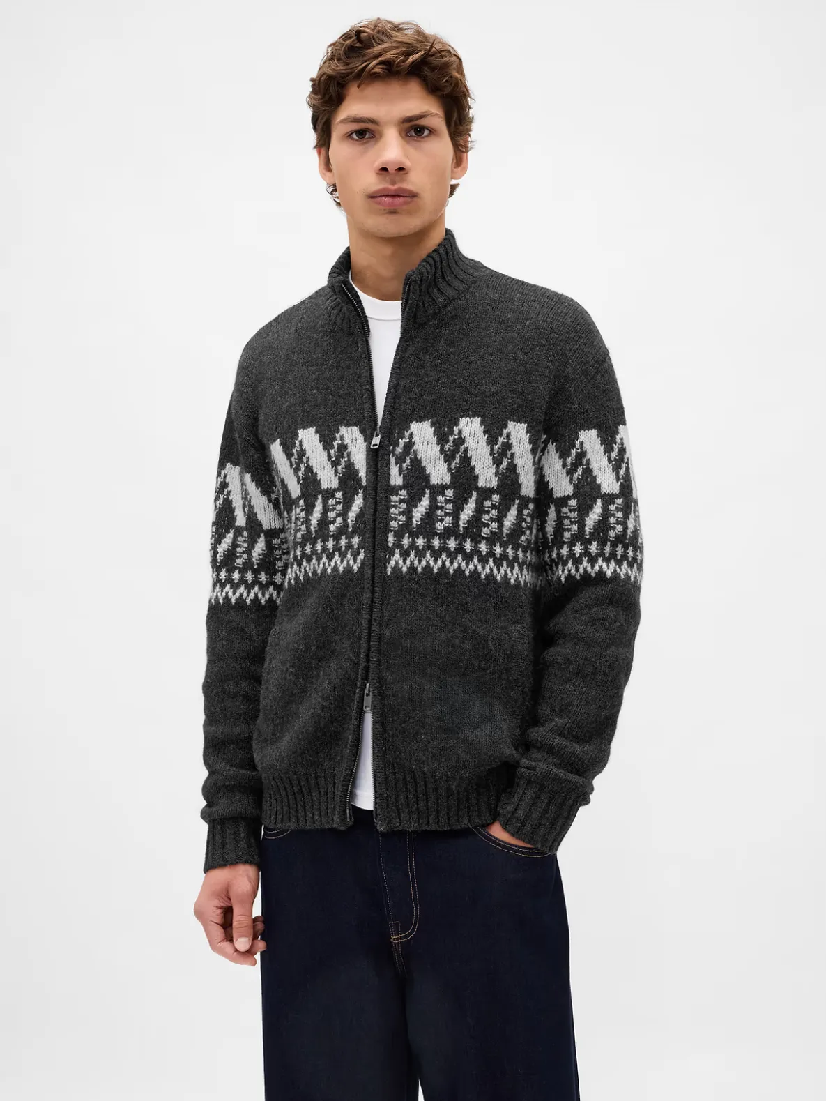 Wool-Blend Zip Cardigan Sweater